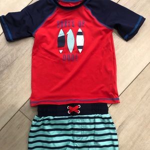 4T boy rash guard and swim trunks